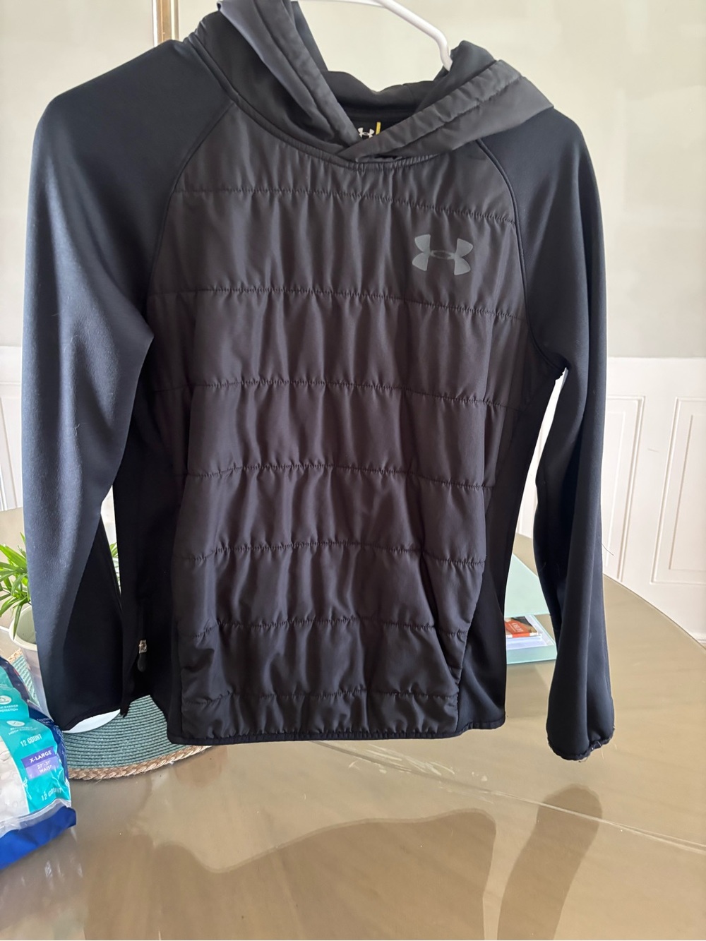 Under Armour Kids Black Quilted Pullover Hoodie with large pouch pocket